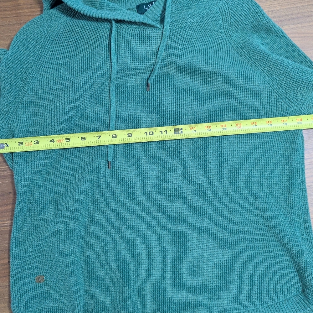 Lauren Ralph Lauren Knit Pullover Sweater Hoodie Drawstring Green XL - Picture 9 of 10